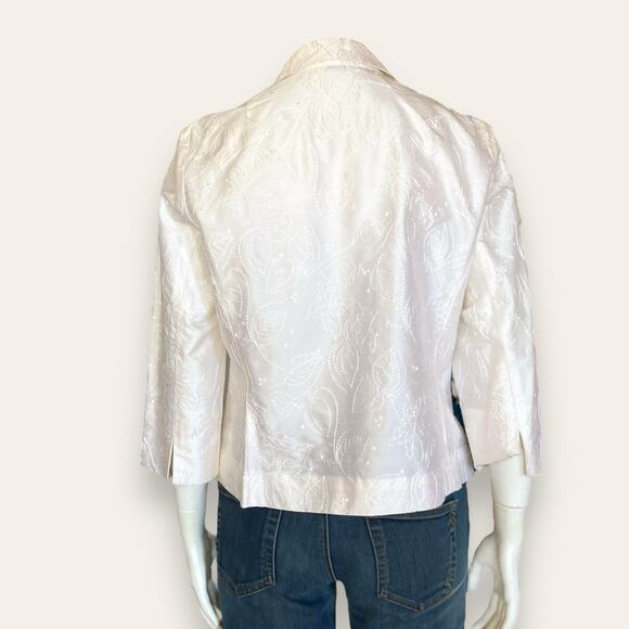 Pearlescent White/ Pink Business Causal Silk Embroidered Button Up Shirt Small - Picture 4 of 8